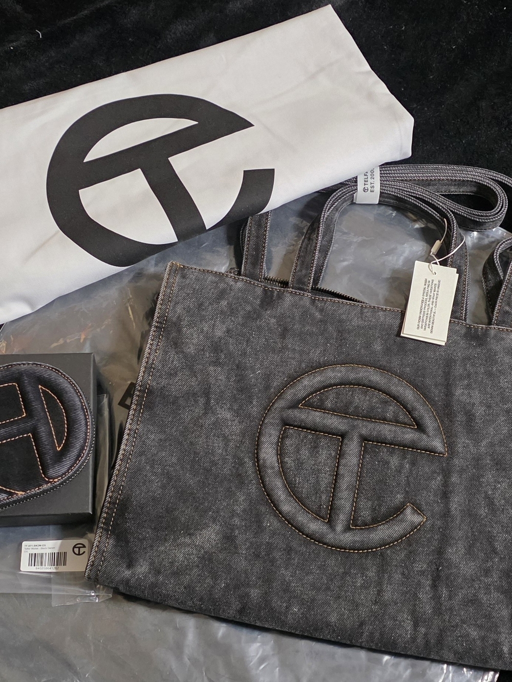 Black Denim Telfar Shopper w/Wallet